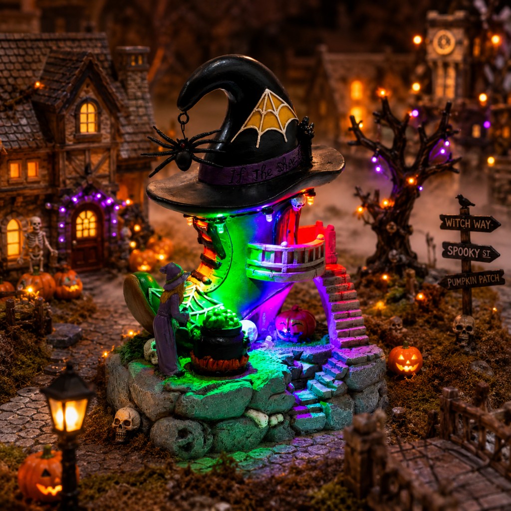 Halloween Pumpkin Decor Led - Halloween Village Witch Shoe House LED