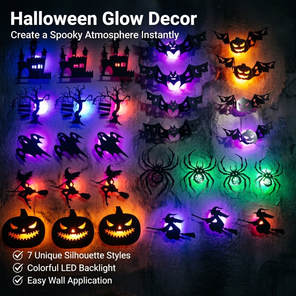 Halloween Pumpkin Decor Led - 8pcs/set LED Halloween Wall Sticker 3D