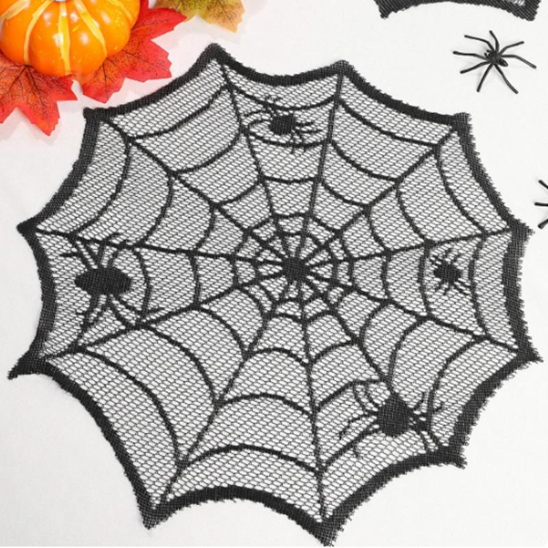 Spider Web Halloween Decoration - [MOA]2/4Pcs Spider Web Black Lace Tablecloth