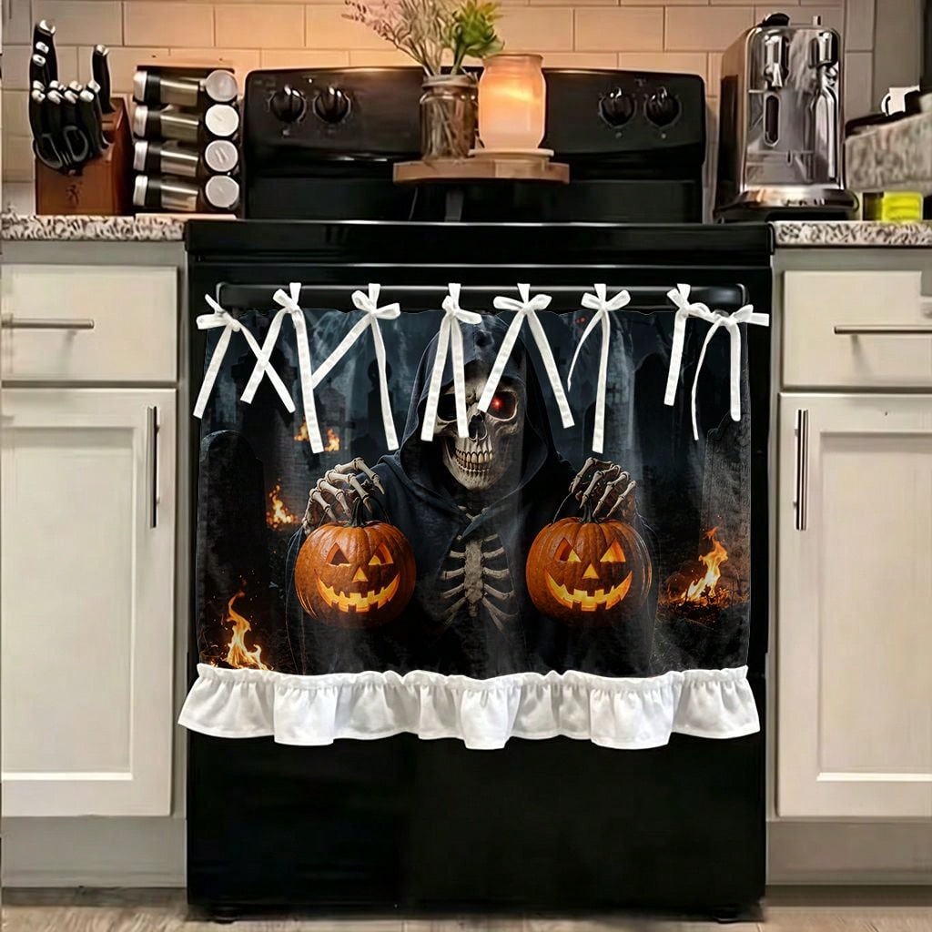 Pumpkin Lantern Halloween - 1 Piece Kitchen Stove Curtain Cabinet