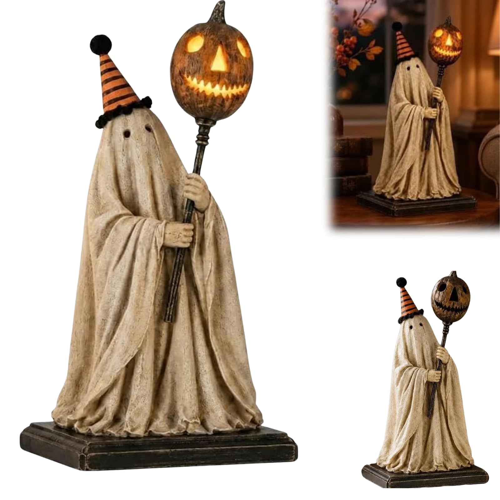 Halloween Pumpkin Decor Led - Vintage Ghost Figurine 6.7 Inch Resin