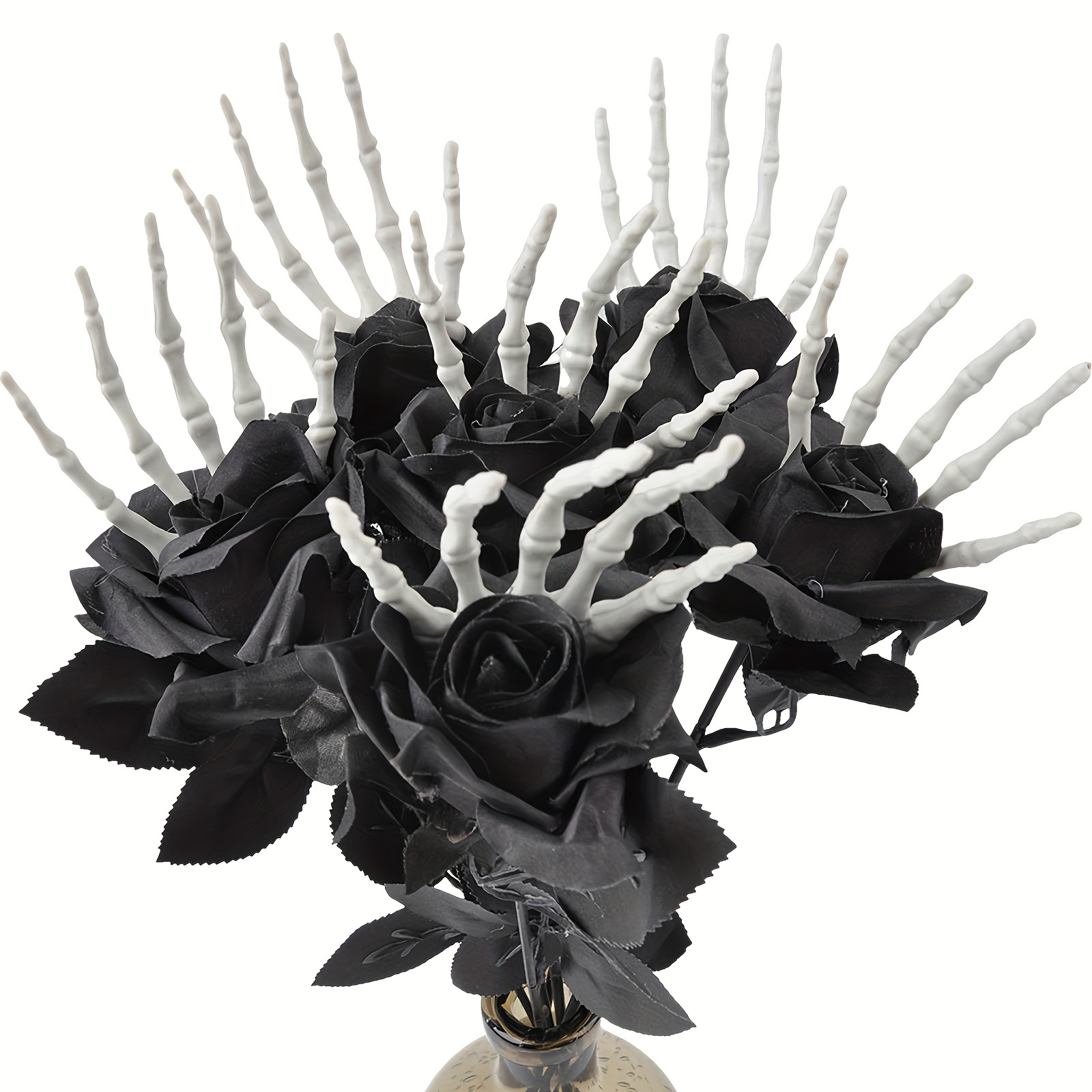 Halloween Skeleton Decoration - Plastic Black Artificial Roses with Skeleton