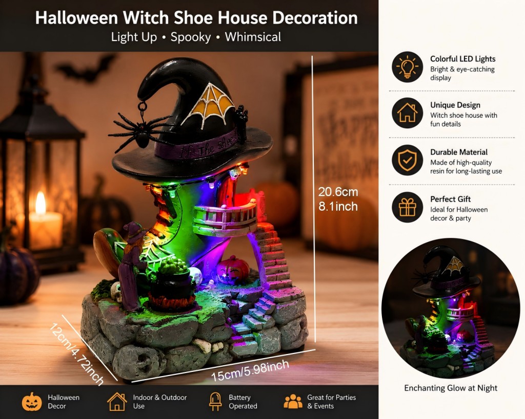 Halloween Village Witch Shoe H - Halloween Pumpkin Decor Led 评论和价格
