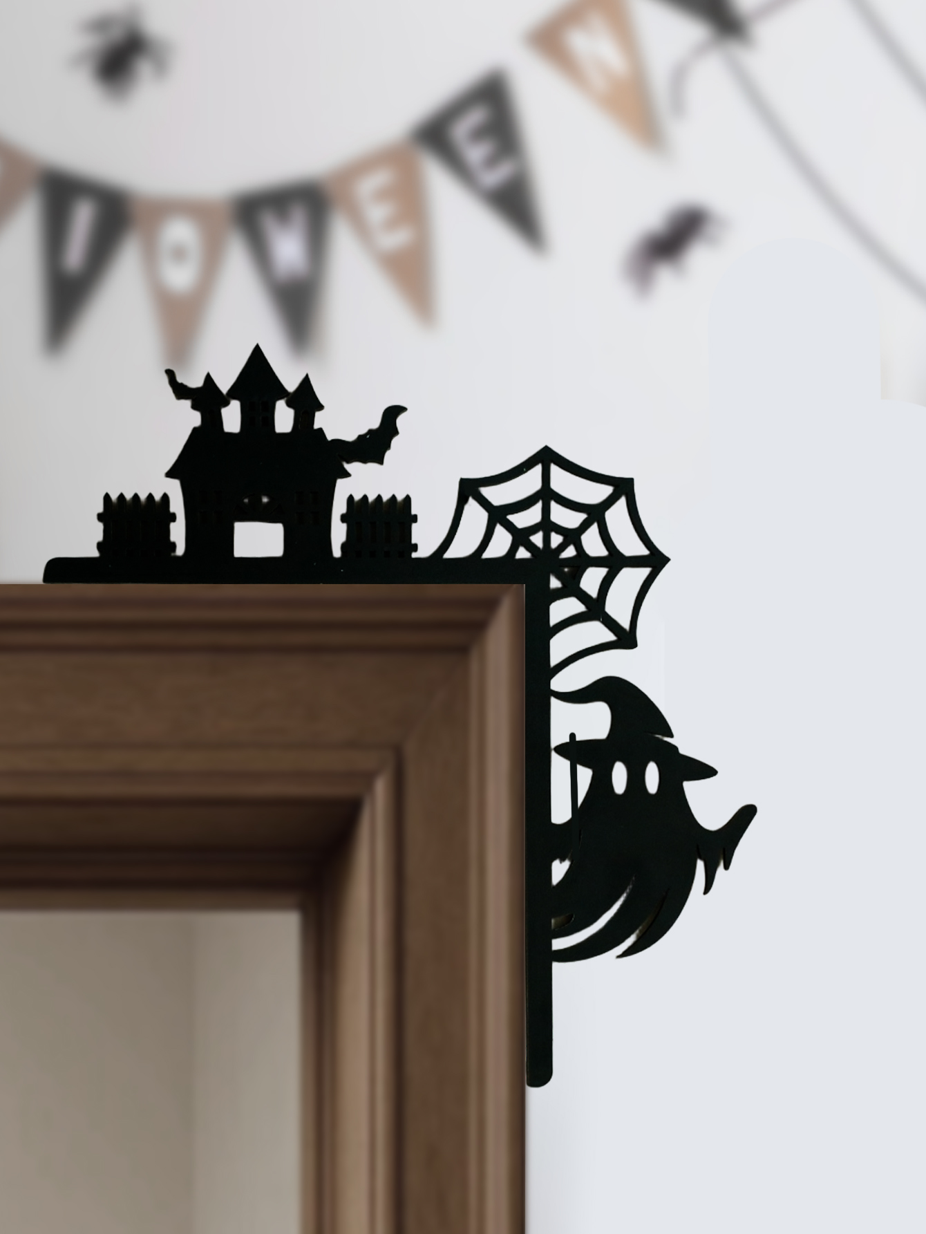 Wooden Halloween Door Corner D - Spider Web Halloween Decoration 评论和价格