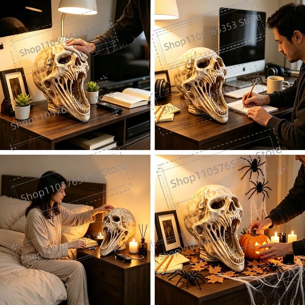 Gothic Screaming Skull Statue  - Halloween Skeleton Decoration 评论和价格