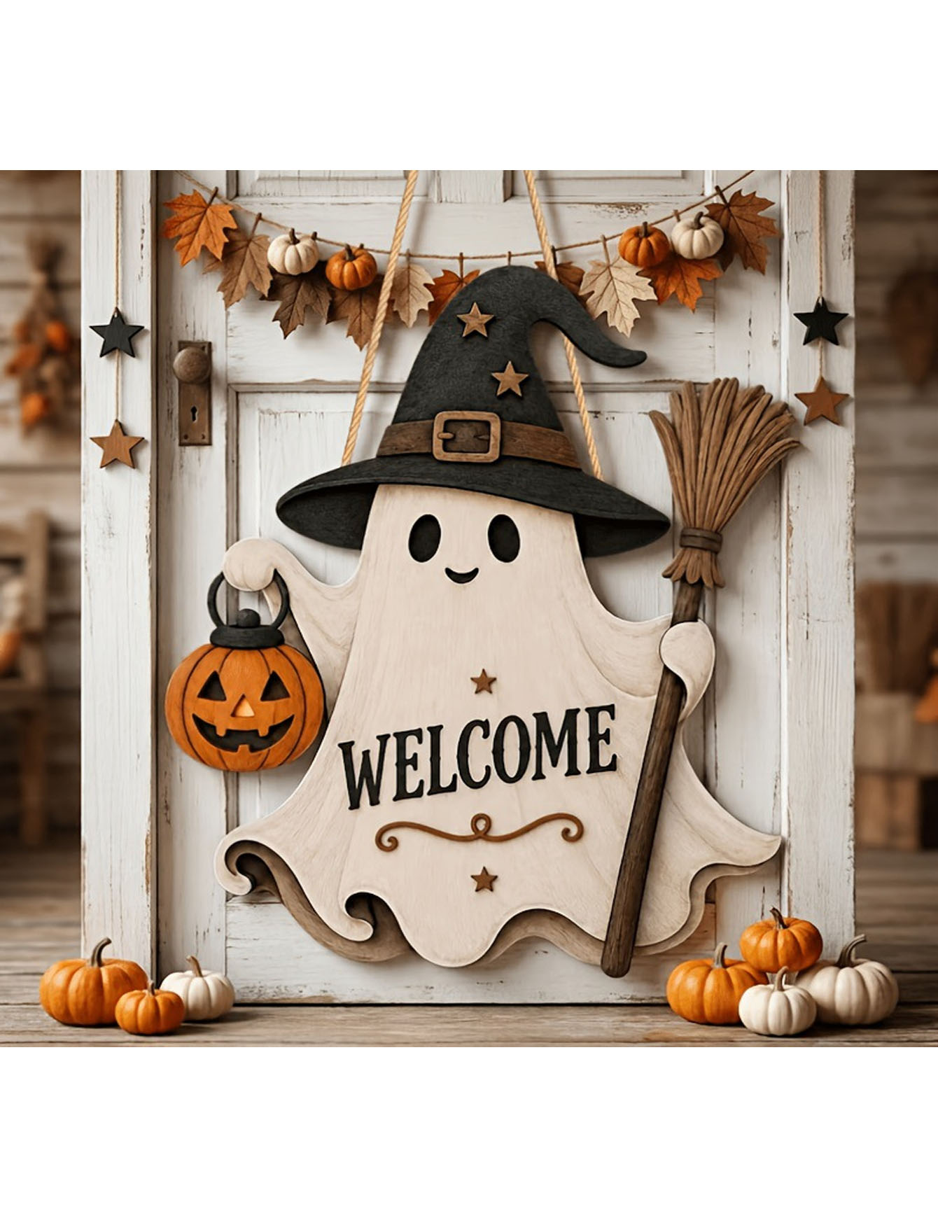 2D flat single-sided ghost doo - Pumpkin Lantern Halloween 评论和价格