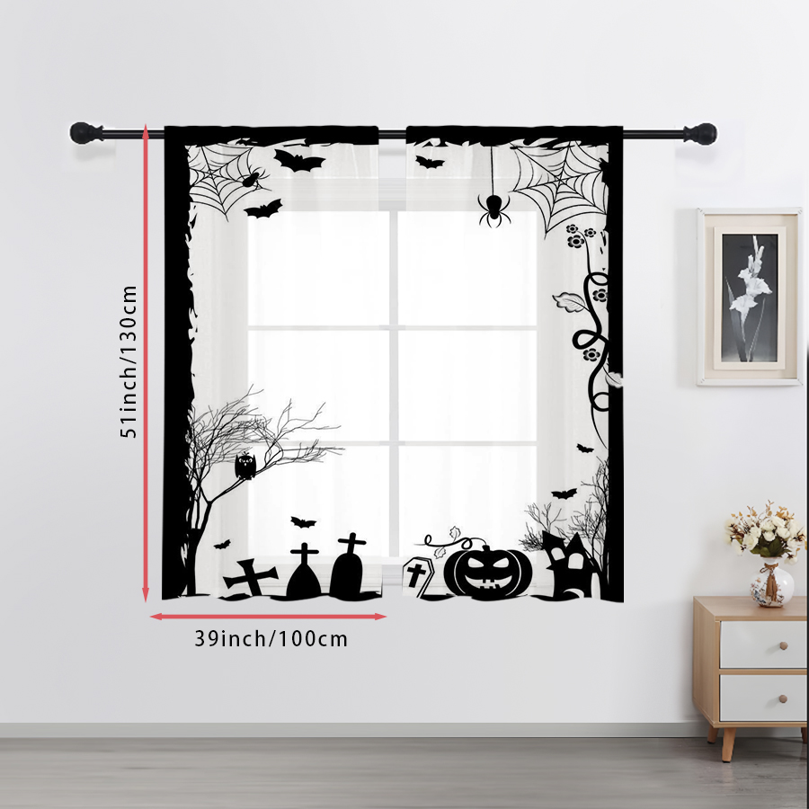 2PCS Digital Print Sheer Curta - Spider Web Halloween Decoration 评论和价格