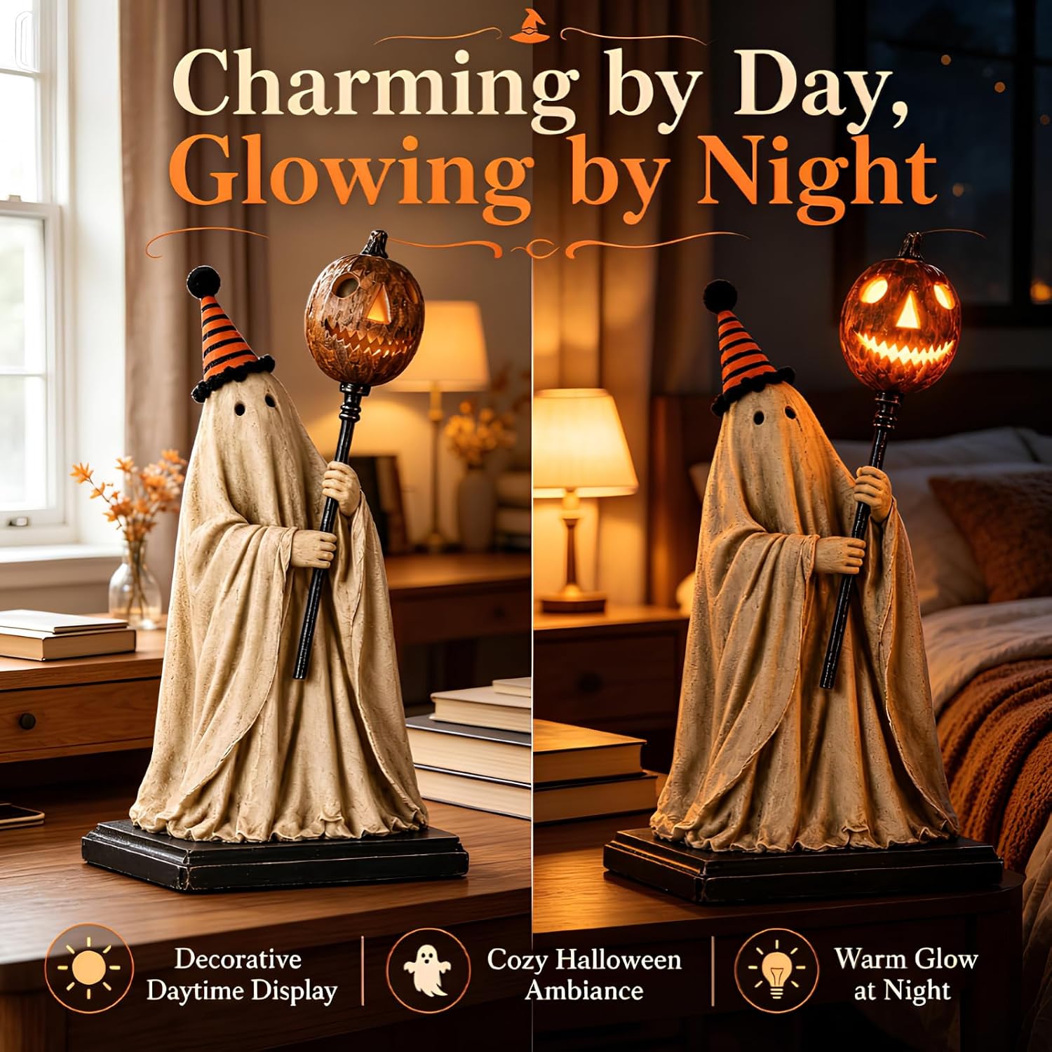 Vintage Ghost Figurine 6.7 Inc - Halloween Pumpkin Decor Led 评论和价格