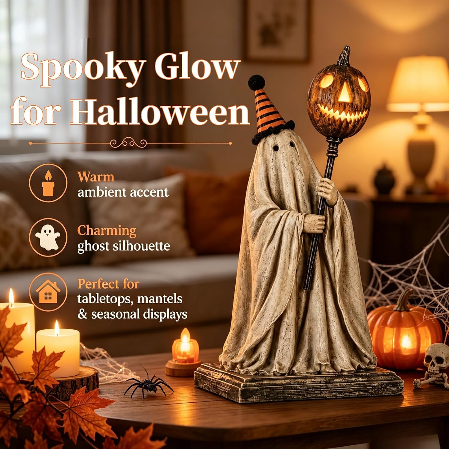 Vintage Ghost Figurine 6.7 Inc - Halloween Pumpkin Decor Led 评论和价格