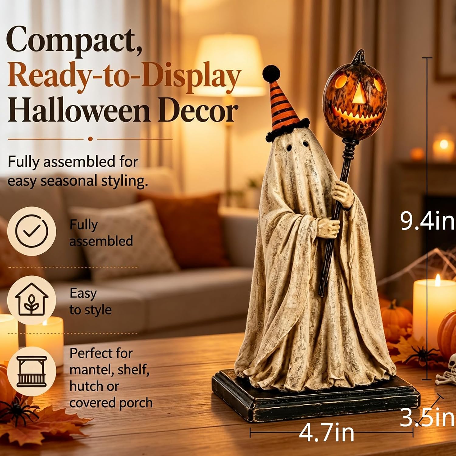 Vintage Ghost Figurine 6.7 Inc - Halloween Pumpkin Decor Led 评论和价格