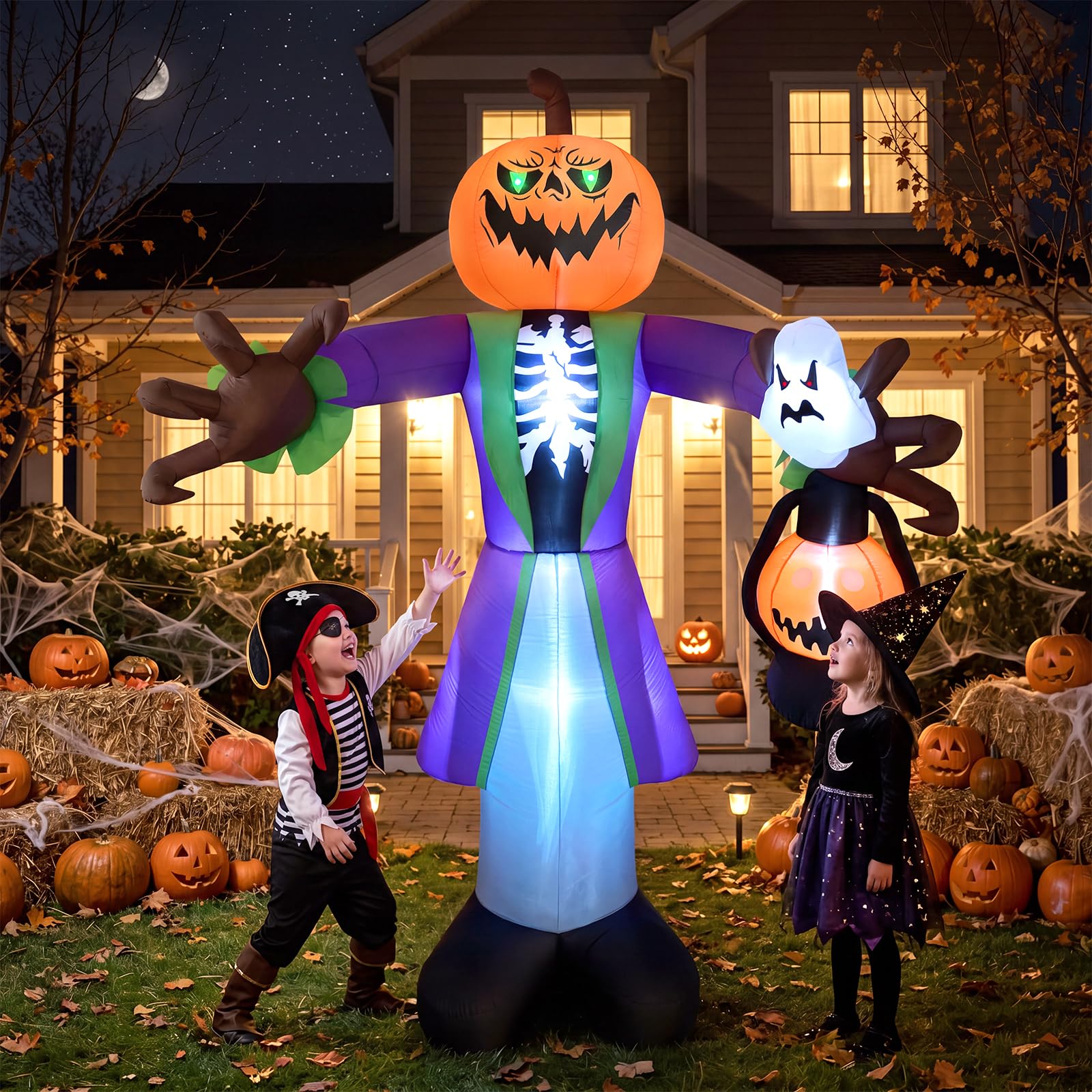 8ft Lighted Halloween Inflatab - Pumpkin Lantern Halloween 评论和价格
